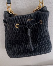 FURLA Shoulder Bag Handbag Leather Black Gold Handware and Chain 2way from Japan