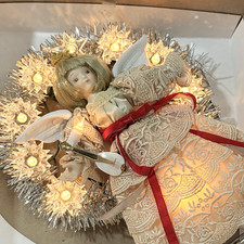 Vintage Kurt Adler Christmas Tree Topper Angel Lighted Porcelain Head Lace Gown