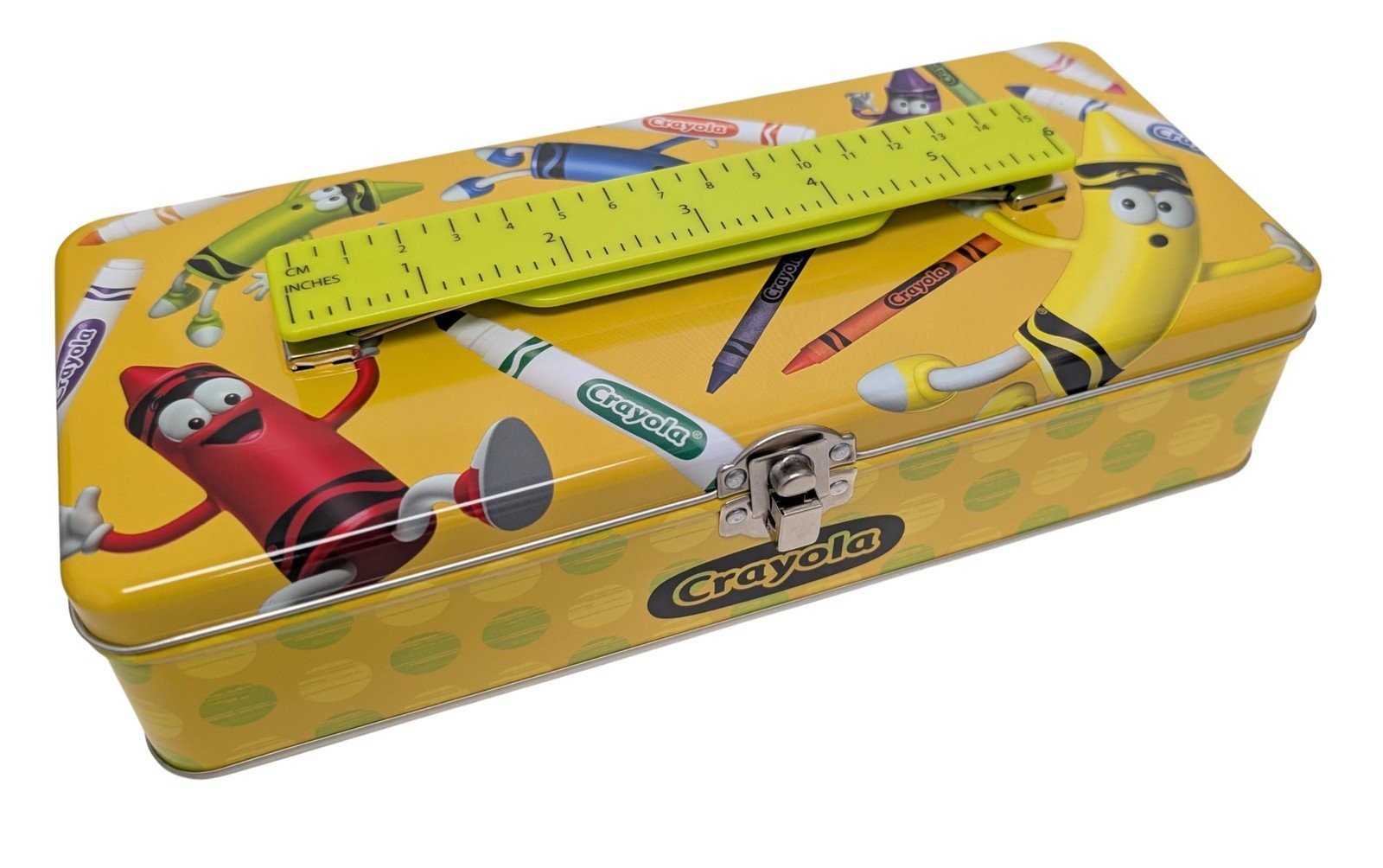 Storage Box With Ruler Handle, Yellow Decorative School Supply...