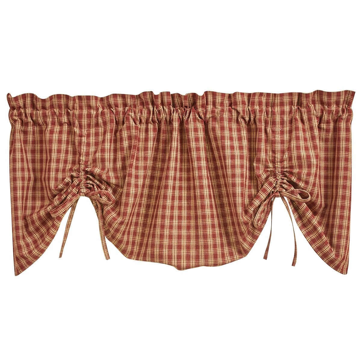 STURBRIDGE PLAID LINED FARMHOUSE VALANCE, WINE, Primitive country decor!