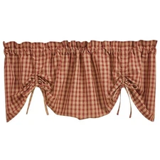 STURBRIDGE PLAID LINED FARMHOUSE VALANCE, WINE, Primitive country decor!