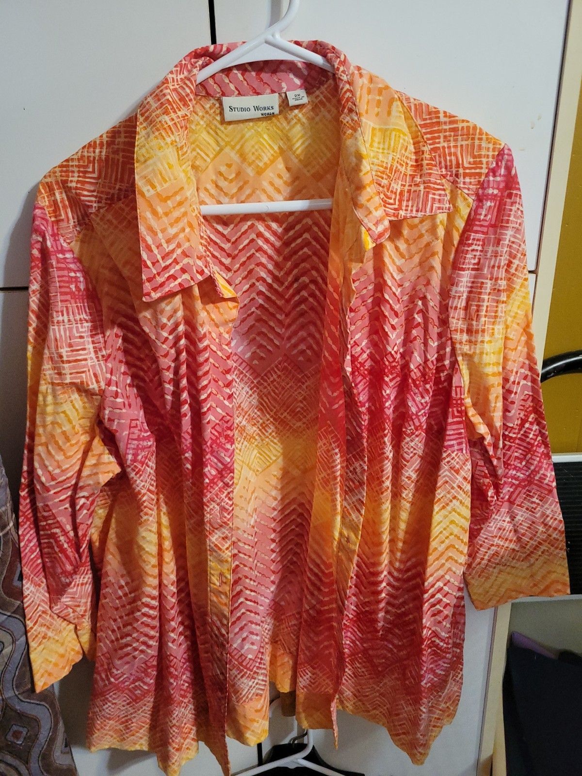 Womens 2xl Studio Works Orange Button Up Collared Blouse