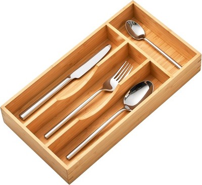 Bamboo Kitchen Drawer Organizer, 7 Inch Silverware Utensils Tray Holder for S...