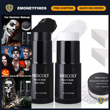 Black White Face Paint Stick Set with Sponges  Setting Powder for Halloween SFX