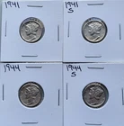 Lot Of 4 Mercury Dimes 90% Silver 1941, 1941-S,  1944, 1944-S ( XF Condition)