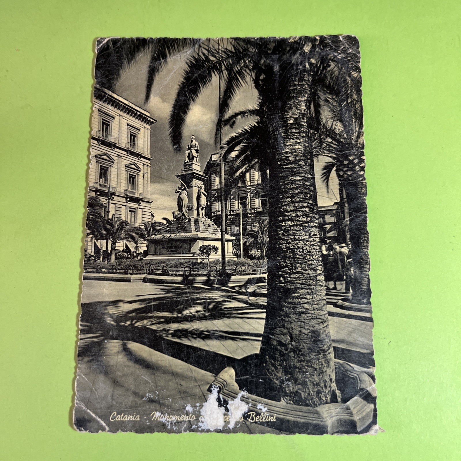 CATANIA MONUMENTO A VINCENZO BELLINI VIAGGIATA  1955 - CARTOLINA BIANCO E NERO
