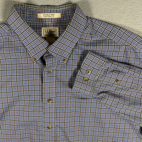 Cod Shipping Lable LL Bean Mens XL Regular Blue Plaid Wrinkle Free Traditional Fit Shirt ...