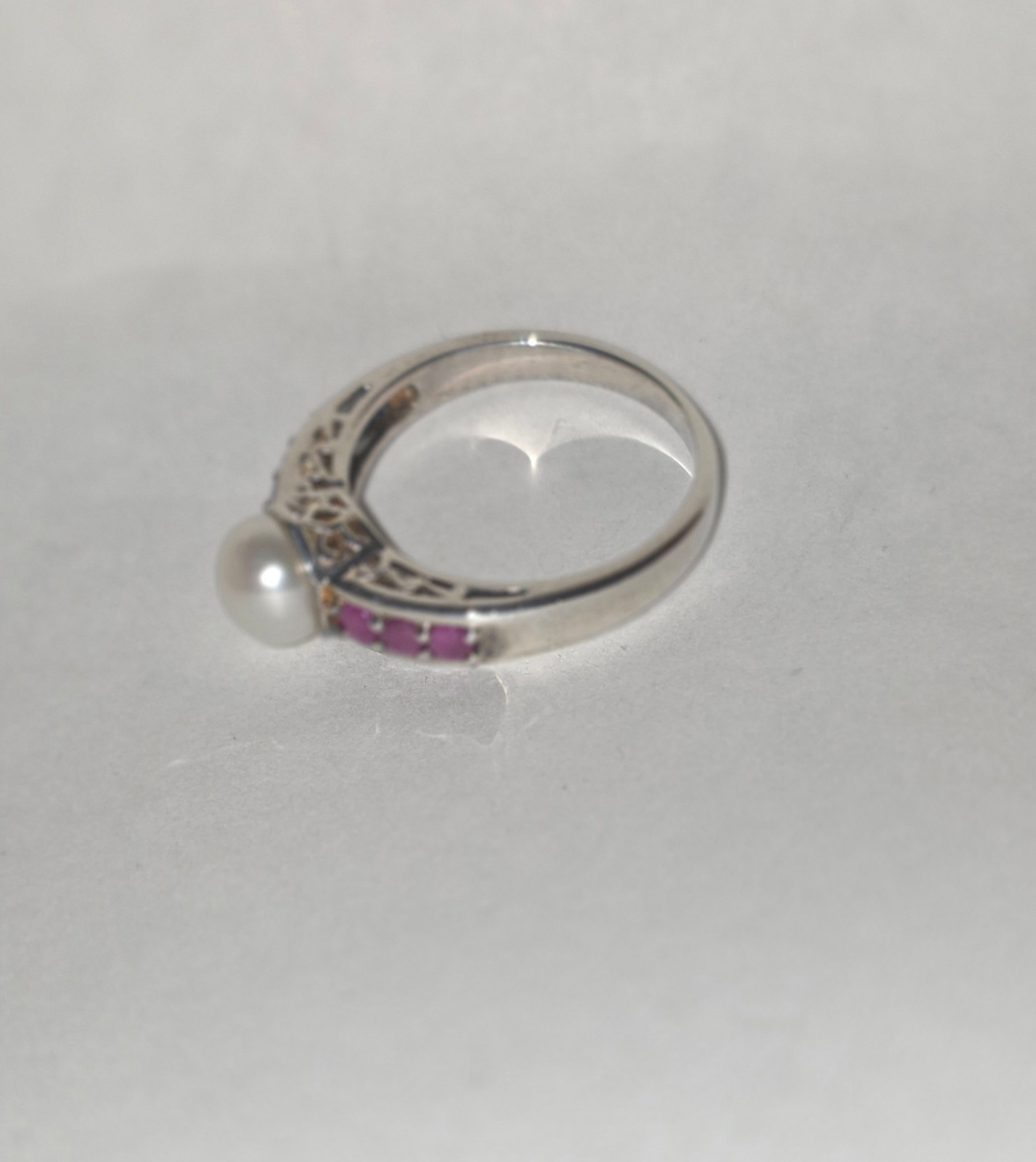 Sterling Silver Pearl and Ruby ring - image 2