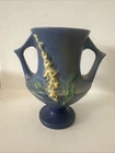 Roseville Pottery Vase 1940s Foxglove Blue No. 161-6 Two-handled Vase eb4742