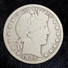 1907-D Circulated Barber Silver Half Dollar Worn US Coin