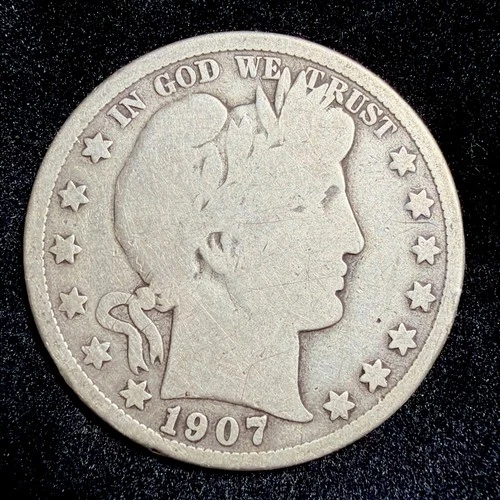 1907-D Circulated Barber Silver Half Dollar Worn US Coin