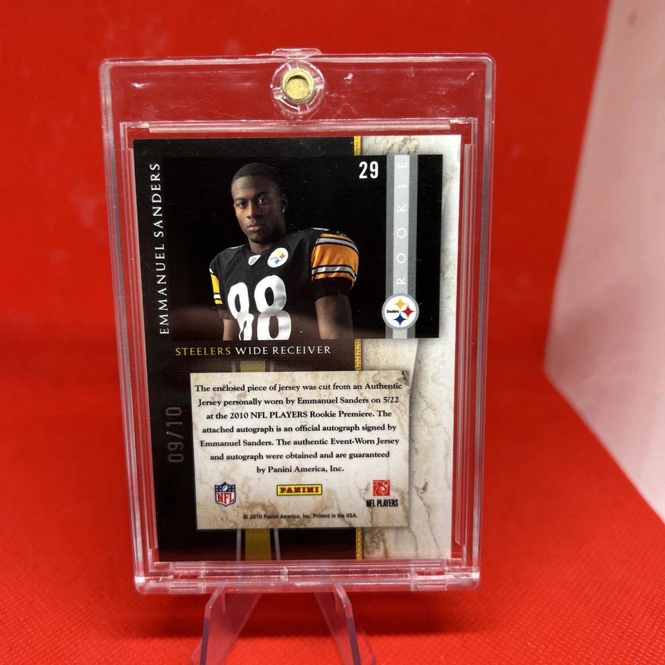 2010 Limited Jersey Number /10 Emmanuel Sanders #29 Rookie Patch Auto Steelers - Image 2 of 2