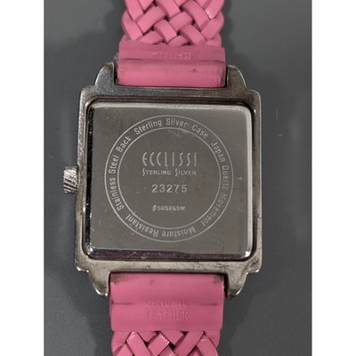 Ecclissi Sterling Silver Watch Pink Woven Leather Band Working Fits 8\
