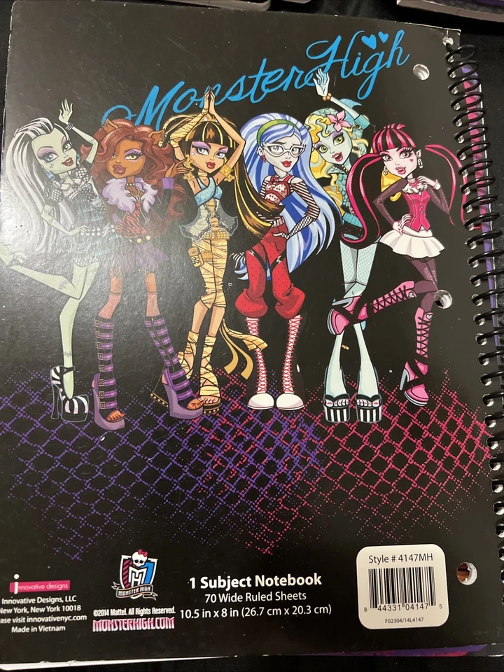 "Cuaderno Monster High Spiral 2014 70 páginas ancho regla 10,5"" X 8"" 1 tema sin usar" Foto 2 de 2