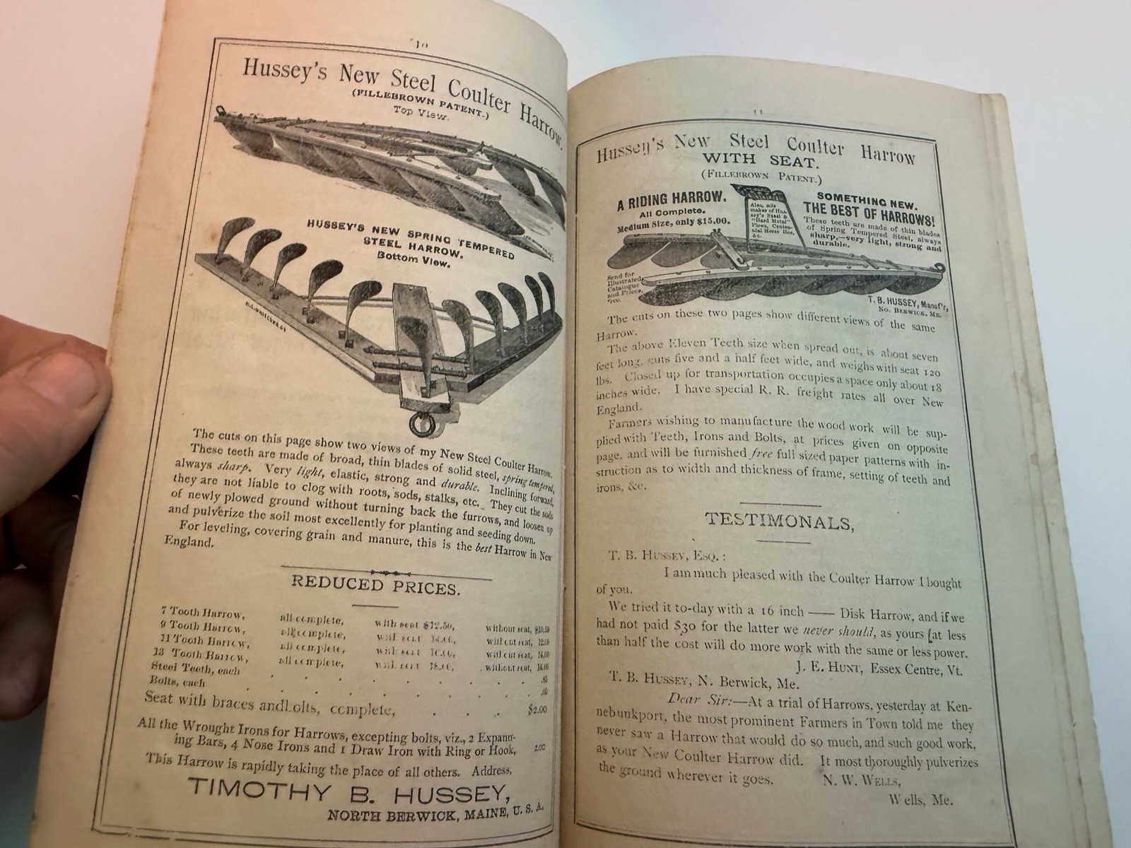 C 1885 TIMOTHY HUSSEY PLOW WORKS FARM CATALOG W BAUSEMAN WINDMILL BERWICK MAINE