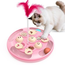 CGBD Cat Puzzle Toys Level 3 with Track Balls & Feather Teaser | Pink