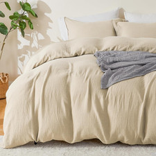 Muslin Cotton Duvet Cover Set Twin Size Light Tan Linen like Soft Breathable Lig