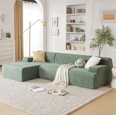 107  Green Modular Chenille Sectional Sofa Boneless Sponge L-shaped Couch