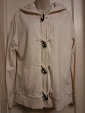 Eddie Bauer Jacket Women's Large Cream Full Zip Long Sleeve Hooded Sherpa Lined