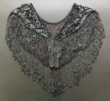 Vintage Beaded Shawl Collar Black W/Iridescent Hues And Hook  Eye Closure