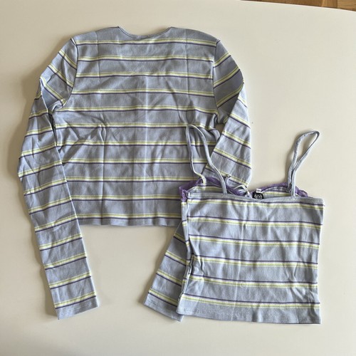 Urban Outfitters Striped Cardigan Cami Set. Blue/White/Yellow. Medium. - Picture 3 of 4