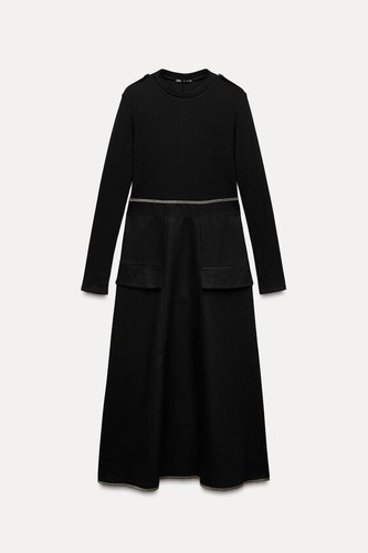 ROBE MIDI NOIRE ASSORTIE ZARA vente AVEC SURPIQÛRES taille M neuve avec étiquette 0264/522