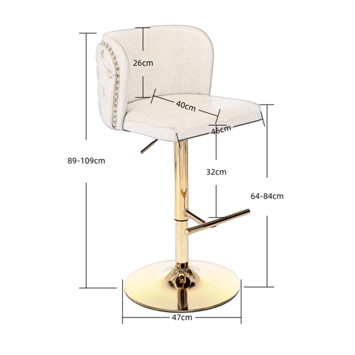 2x Faux Leather Height Adjustable Swivel Bar Stools with Stud Trim & Golden Base - Picture 48 of 48