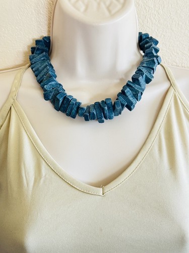 VTG Sponge Coral Necklace Authentic Genuine Natural Choker Blue Beaded Old Rare