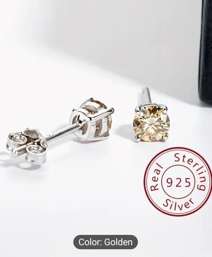 Yellow Moissanite Stone - 925 Sterling Silver Stud Earrings 14k Gold Plated - Picture 10 of 10