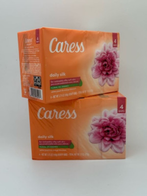 Caress 8 pk Daily Silk Bar Soap White Peach & Orange Blossom Floral Oil Essence