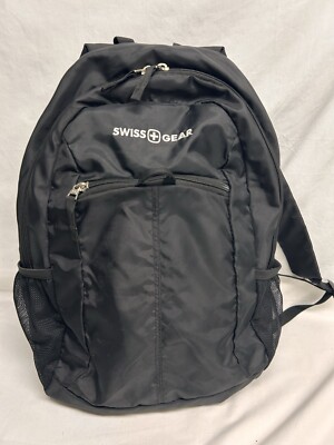Swiss Gear Black Zip Close Side Mesh Pockets Padded Backpack