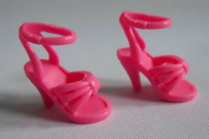 Barbie High Heel PINK Doll Shoes Open Toe Faux Buckle Ankle Strap Sandal Pumps 