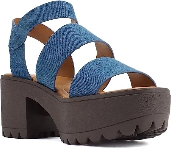 Sandalias Soda Account Denim Azul Correa al Tobillo Redonda Punta Abierta Tirantes Tacón Bloque Foto 4 de 4