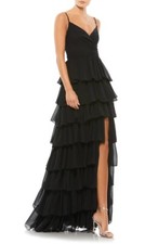 Ieena Mac Duggal 55416 Tiered Ruffle Empire Waist Chiffon Gown SZ 6 Black