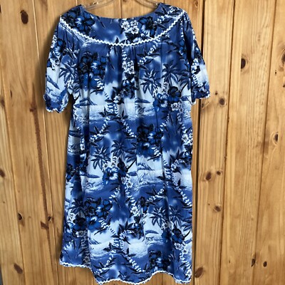 Women's Cotton Dress Muumuu Blue Hawaiian Floral Dolphin Print, XL, Short  Sleeve | eBay