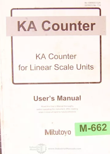 Mitutoyo KA Counter Linear Scales User Operations Manual