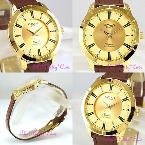 Swiss SC7767 OMAX Timeless Classic Brown Leather Unisex Gold PL Seiko Movt Watch - Picture 7 of 12