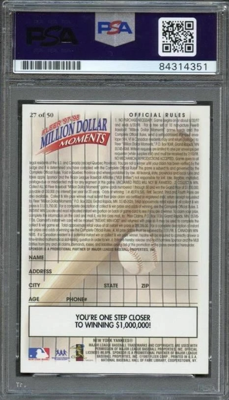 1997-98 Fleer Million Dollar Moments #27 Bobby Richardson Signed Card AUTO Grade - Image 2 of 2