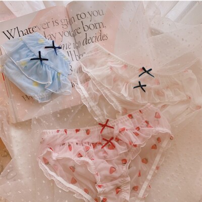 Japanese Strawberry print Bow Panties Underwear Sweet Briefs Mori Girls Low Wais
