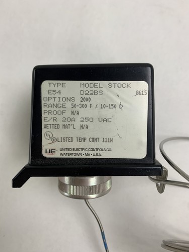 United Electric Temperature Switch, Type E54, Model D22BS, 50-300 Deg F - Picture 3 of 8