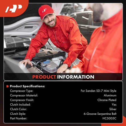 Compresor de aire acondicionado con embrague para Sanden SD7 estilo 6 ranuras Serpentine Belt Mini - Imagen 2 de 9