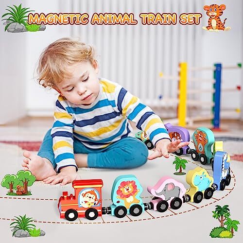 Toys for Toddlers, 11 Magnetic Woodens Train Set, Montessori Toys for Animal - Picture 3 of 8