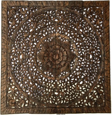 Large Square Wood Carved Floral Wall Art Panel.Tropical Home Decor Wood ...