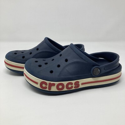 Crocs Clog Unisex Size J Juniors Shoes Navy Blue White Red 205100