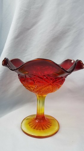 Vintage Viking Amberina Pedestal Compote Art Glass Yesteryear Collection - Picture 4 of 12