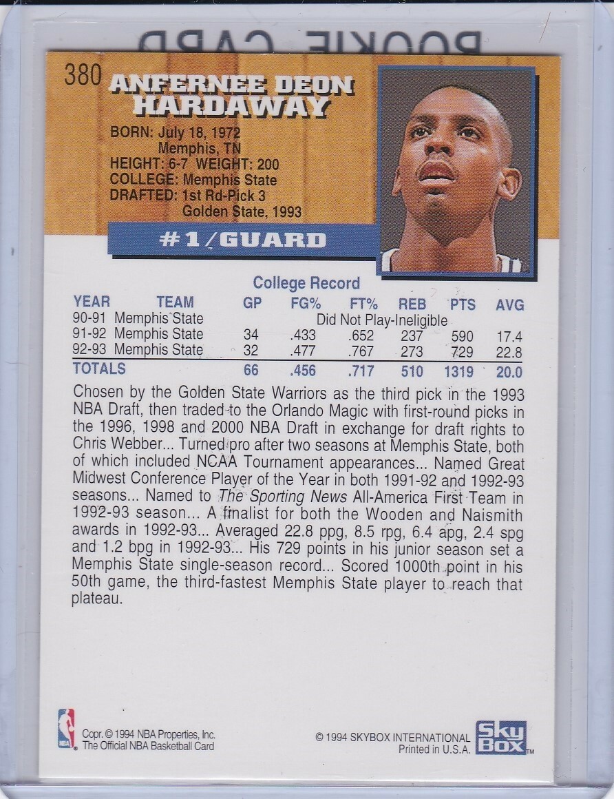 ANFERNEE HARDAWAY ROOKIE CARD Penny RC 1993 NBA Hoops