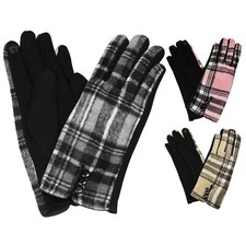 Women's Plaid Gloves with Buttons, Touchscreen Smartphone Etip