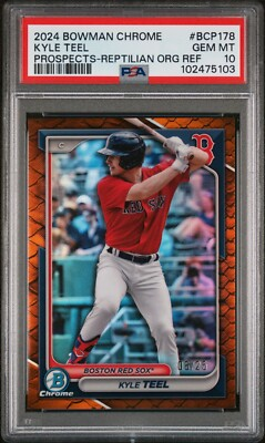 #ad 2024 Bowman Chrome Prospects #BCP 178 Kyle Teel Reptilian Orange 25 PSA 10 $275.00