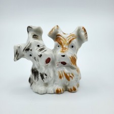 VTG 2 Scottie Terrier Dogs 2" Figurine Black Brown Occupied Japan Puppy Ears Up