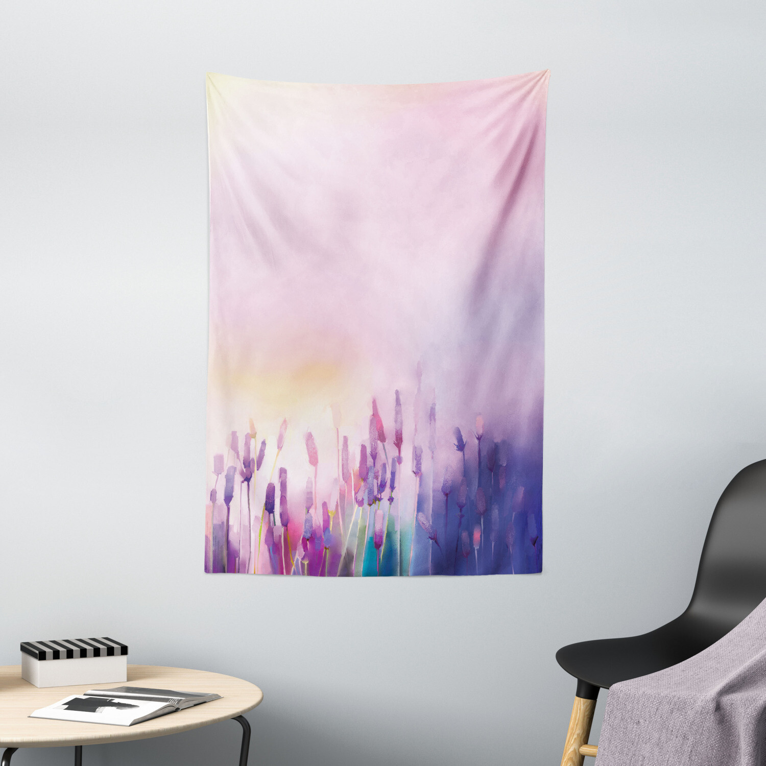 Pink Tapestry Lavender Violet Flowers Print Wall Hanging Decor